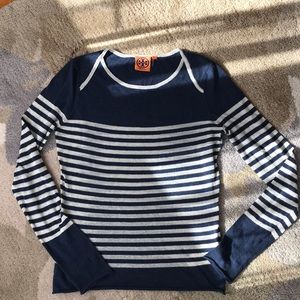 Tory Burch XS long sleeve shirt. navy with gray